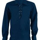 Men Navy Blue Scottish Highland Jacobean Jacobite Shirt, Gillie Kilt Shirt Size 5XL