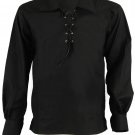 Men Black Scottish Highland Jacobean Jacobite Shirt, Gillie Kilt Shirt Size S