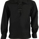Men Black Scottish Highland Jacobean Jacobite Shirt, Gillie Kilt Shirt Size 3XL