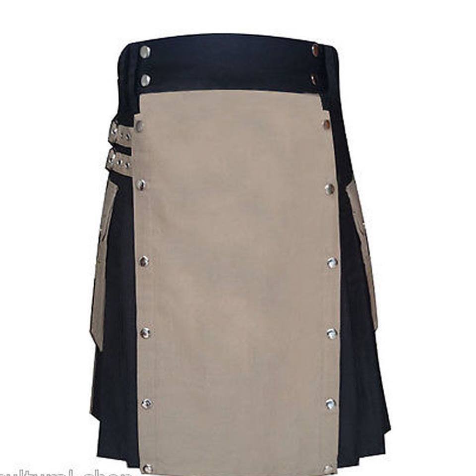 Highland Men Scottish Kilt Black & Two Toned Stylish Unisex Adult Handmade Size 48