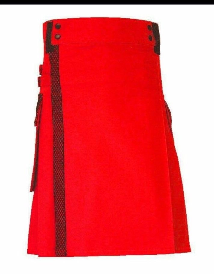 NEW Scottish Red Utility Unisex Adult Handmade Cargo Kilt Size 34