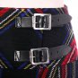 New Ladies Black Stewart Tartan Scottish Mini Billie Kilt Mod Skirt Size 50