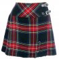 New Ladies Black Stewart Tartan Scottish Mini Billie Kilt Mod Skirt Size 50