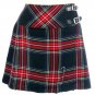 New Ladies Black Stewart Tartan Scottish Mini Billie Kilt Mod Skirt Size 52