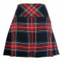 New Ladies Black Stewart Tartan Scottish Mini Billie Kilt Mod Skirt Size 28
