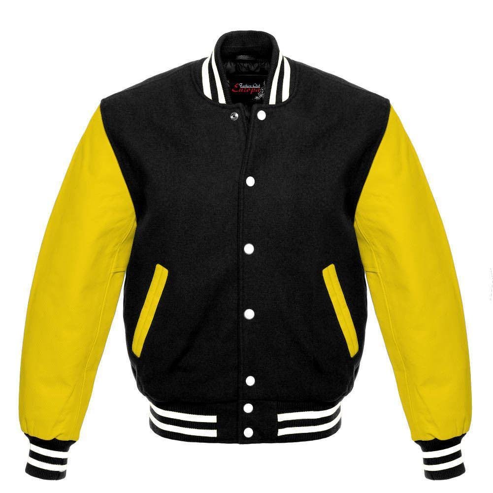 New DC Letterman Black wool Yellow leather  sleeves varsity jacket size M