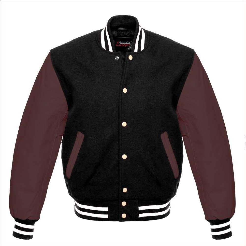 New DC Letterman Baseball Black wool Brown leather sleeves varsity jacket size XS