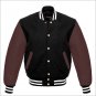 New DC Letterman Baseball Black wool Brown leather  sleeves varsity jacket size S