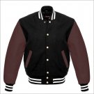 New DC Letterman Baseball Black wool Brown leather  sleeves varsity jacket size M