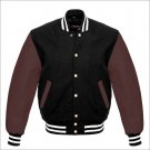 New DC Letterman Baseball Black wool Brown leather  sleeves varsity jacket size XL