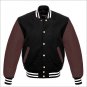 New DC Letterman Baseball Black wool Brown leather  sleeves varsity jacket size XL