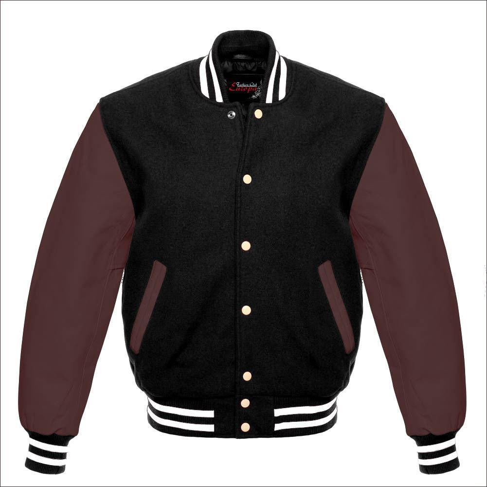 New DC Letterman Baseball Black wool Brown leather  sleeves varsity jacket size 2XL