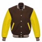 New DC Letterman Baseball Brown wool Yellow leather  sleeves varsity jacket size L