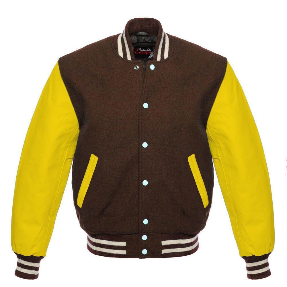 New DC Letterman Baseball Brown wool Yellow leather  sleeves varsity jacket size M
