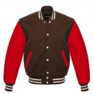 New DC Letterman Baseball Brown wool Red leather  sleeves varsity jacket size S