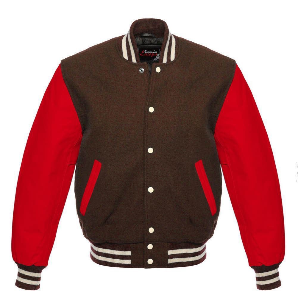 New DC Letterman Baseball Brown wool Red leather sleeves varsity jacket ...
