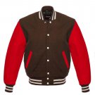 New DC Letterman Baseball Brown wool Red leather  sleeves varsity jacket size 4XL