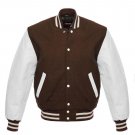 New DC Letterman Baseball Brown wool White leather  sleeves varsity jacket size S