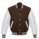 New DC Letterman Baseball Brown wool White leather  sleeves varsity jacket size XL