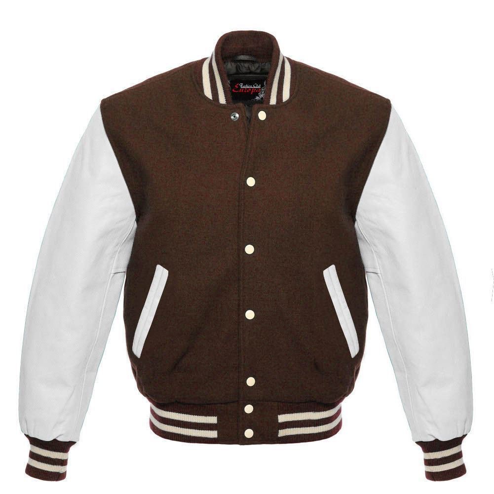 New DC Letterman Baseball Brown wool White leather  sleeves varsity jacket size 2XL