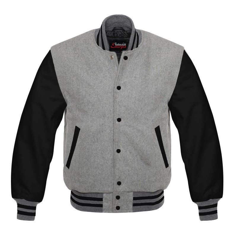 New DC Letterman Baseball Grey wool Black leather  sleeves varsity jacket size 3XL