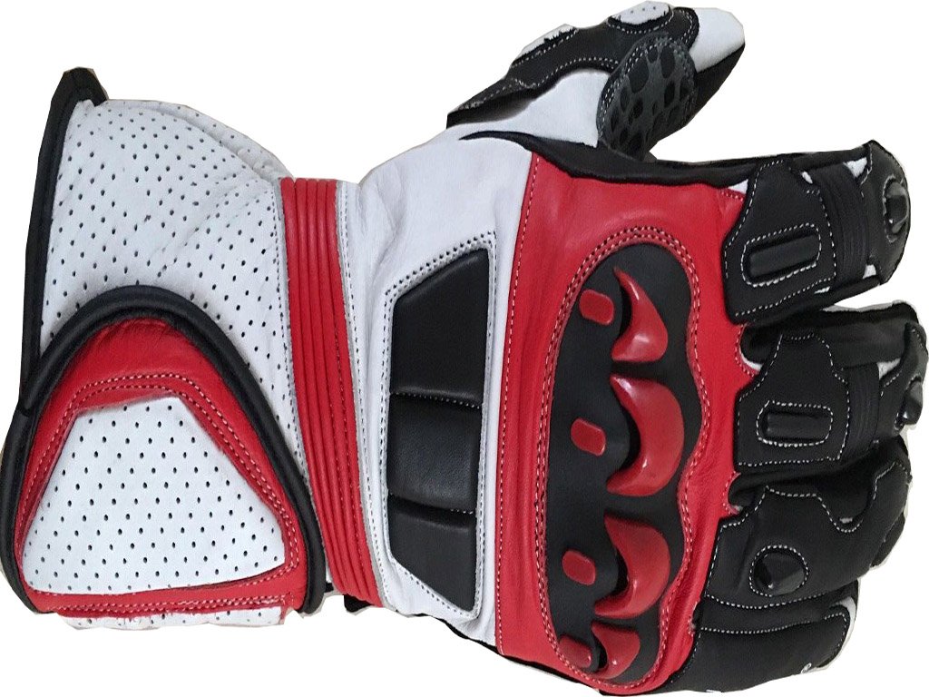 Black/White Motorbike Motto GP Leather  Racing Glove Protected Racing Glove Size XS