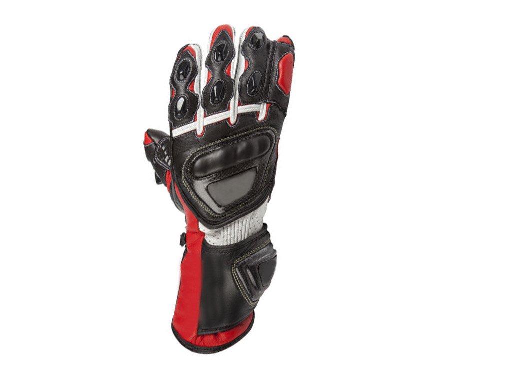 Black/Red Motorbike Motto GP Leather  Racing Glove Protected Racing Glove Size L