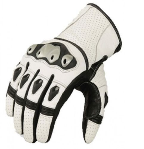 White Motorbike Motto GP Leather Racing Glove Protected Racing Glove Size XL