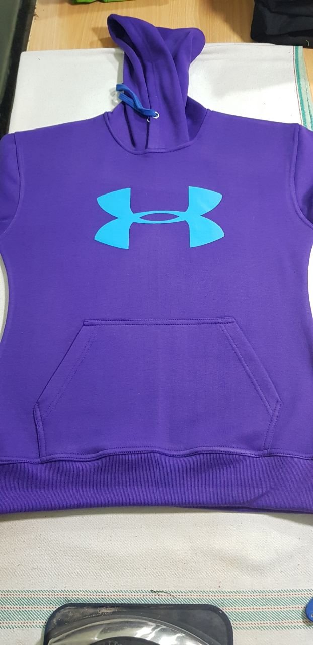 Purple Hooded Under Armour Logo Printed Sweatshirt Men's Women's Hoodies Jacket Size 3XL