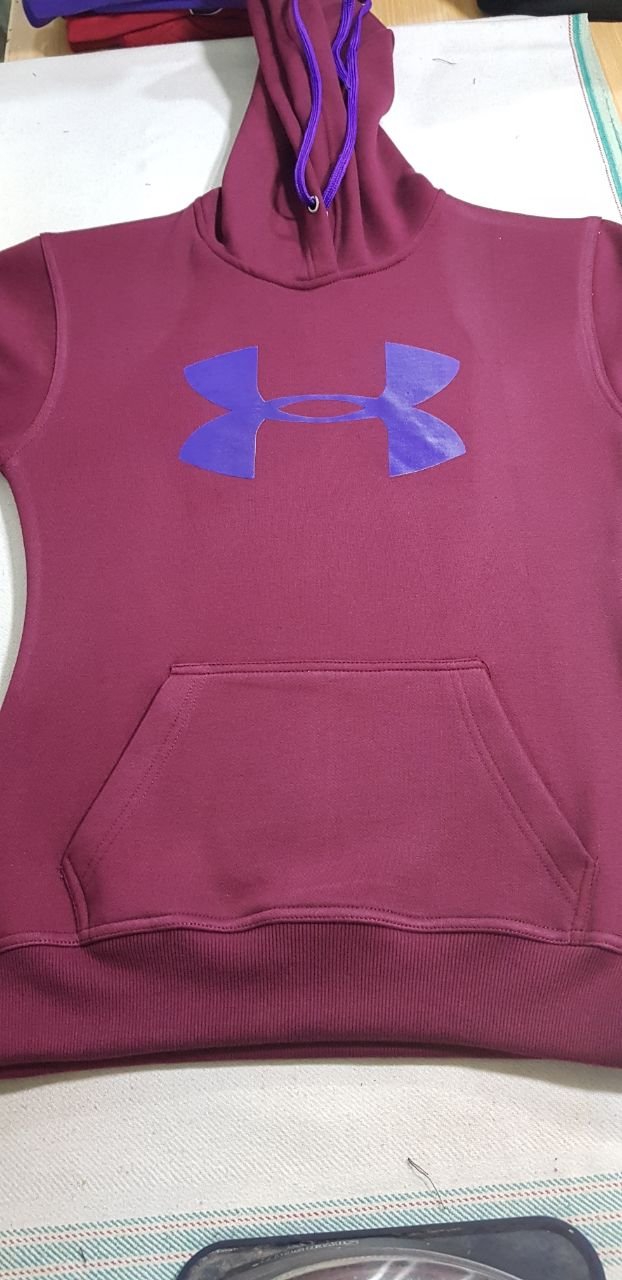 Maroon Hooded Under Armour Logo Printed Sweatshirt Men's Women's Hoodies Jacket Size XL