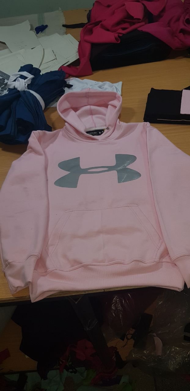 Light Pink Hooded Under Armour Logo Printed Sweatshirt Men's Women's Hoodies Jacket Size L
