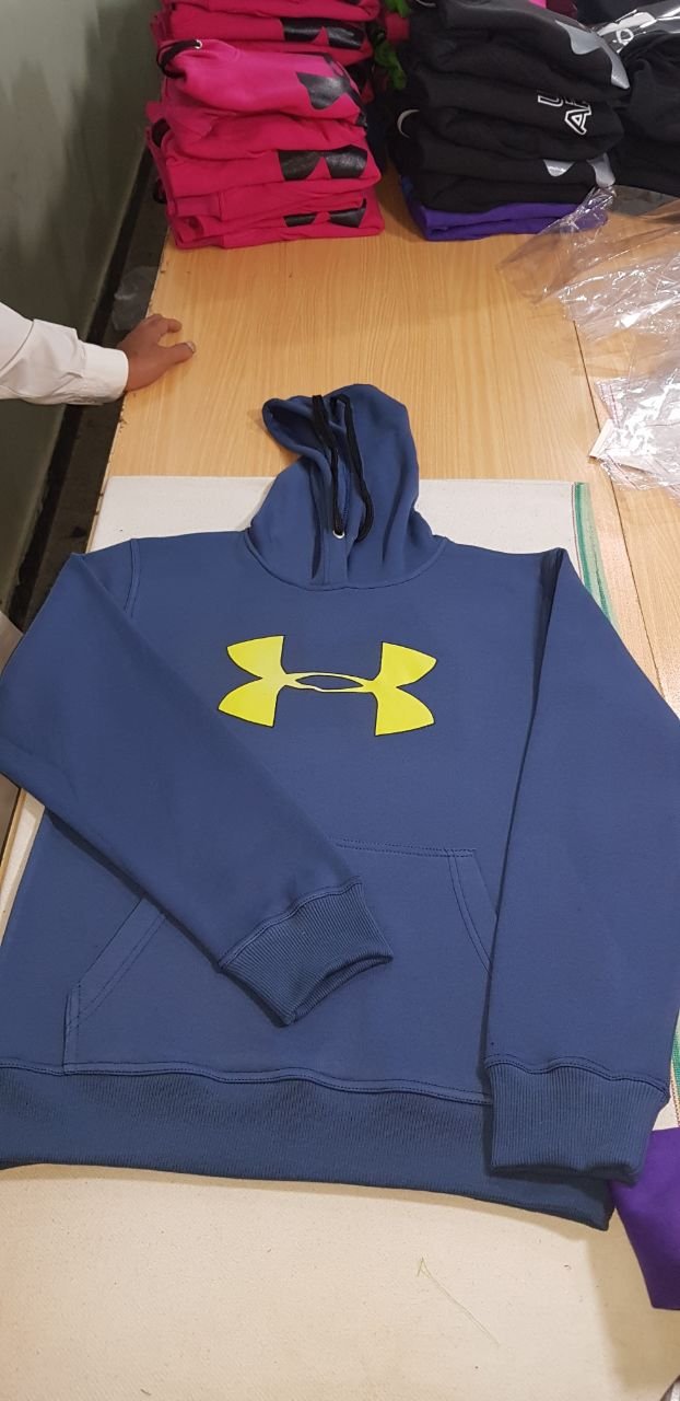 Navy Blue Hooded Under Armour Logo Printed Sweatshirt Men's Women's Hoodies Jacket Size M
