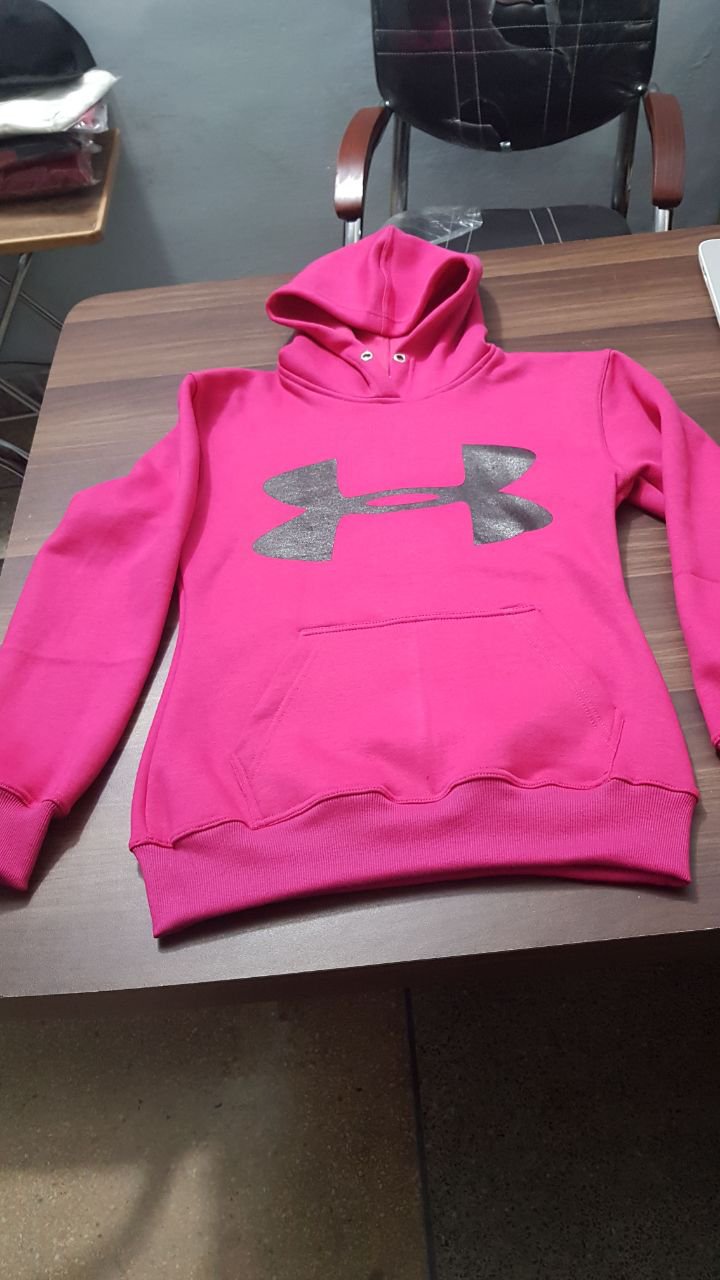 Pink Hooded Under Armour Logo Printed Sweatshirt Men's Women's Hoodies Jacket Size S
