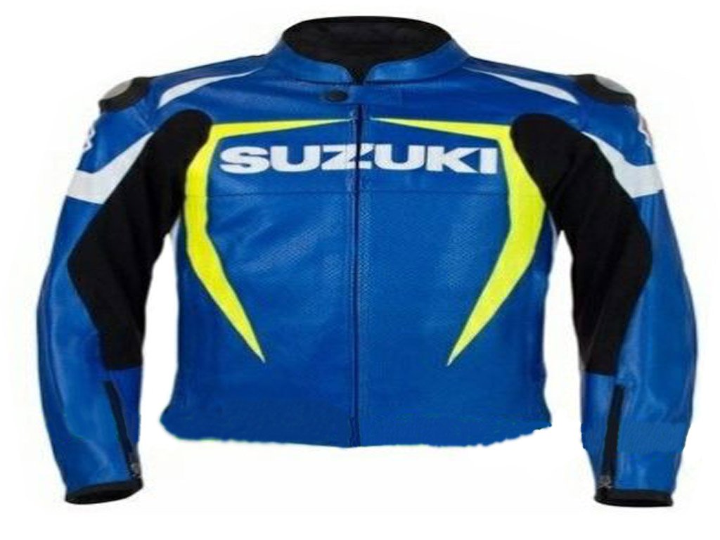 SUZUKI RGSX BLUE MOTORCYCLE LEATHER RACING JACKET FULL BODY PROTECTIONS SIZE XS