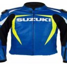 SUZUKI RGSX BLUE MOTORCYCLE LEATHER RACING JACKET FULL BODY PROTECTIONS SIZE S