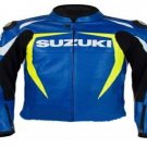 SUZUKI RGSX BLUE MOTORCYCLE LEATHER RACING JACKET FULL BODY PROTECTIONS SIZE L