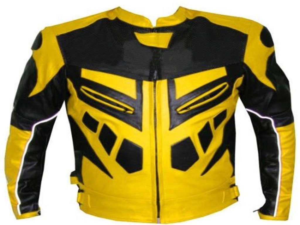 MOTORCYCLE LEATHER RACING JACKET YELLOW FULL BODY PROTECTIONS SIZE S