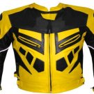 MOTORCYCLE LEATHER RACING JACKET YELLOW FULL BODY PROTECTIONS SIZE L