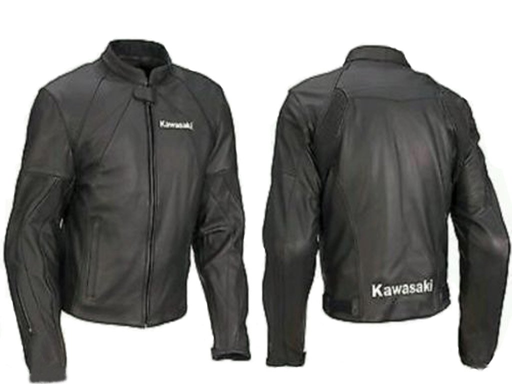 MOTORCYCLE KAWASAKI LEATHER RACING JACKET BLACK FULL SIZE 5XL