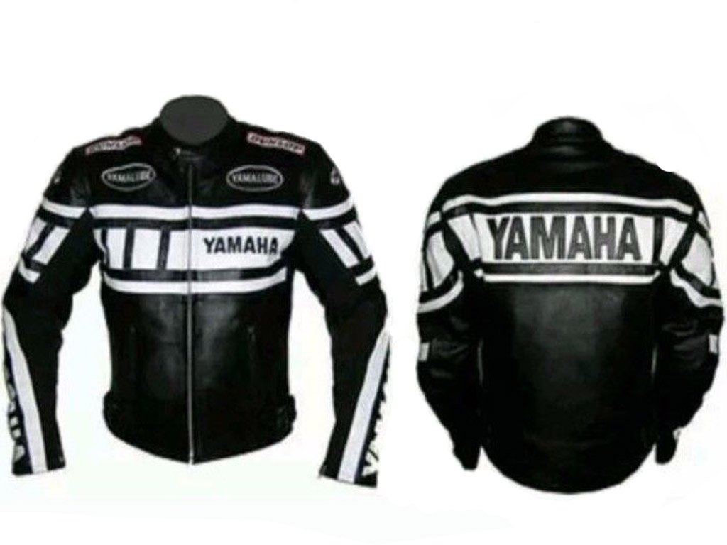 MOTORCYCLE YAMAHA LEATHER RACING JACKET BLACK/WHITE FULL SIZE XS