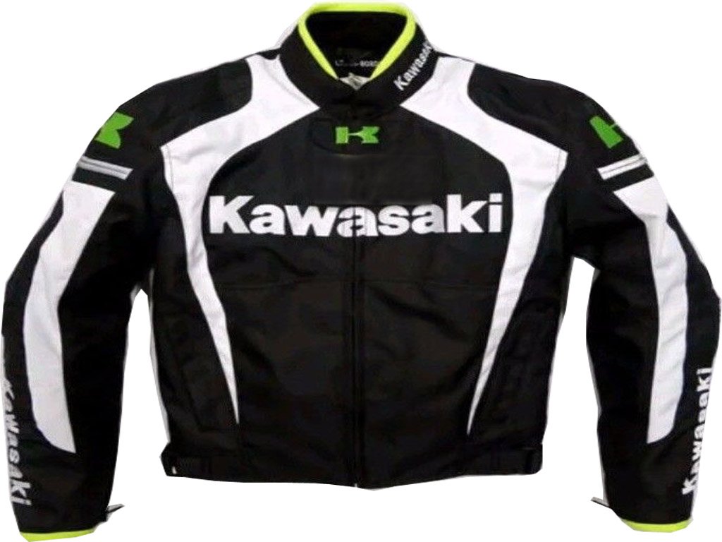 MOTORCYCLE KAWASAKI LEATHER RACING JACKET BLACK/WHITE FULL SIZE 3XL
