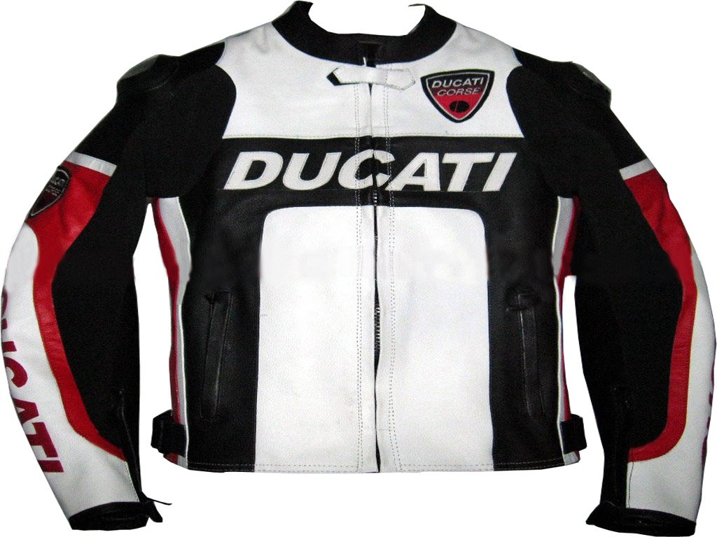 DUCATI MOTORCYCLE LEATHER RACING JACKET BLACK/WHITE FULL SIZE S