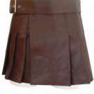 New ladies genuine chocolate brown leather short Scottish kilt Size 30