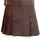 New ladies genuine chocolate brown leather short Scottish kilt Size 52