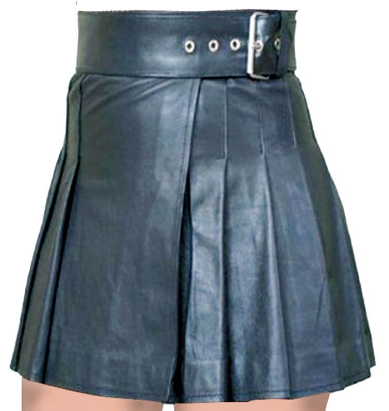 New ladies black leather short Scottish kilt Size 28