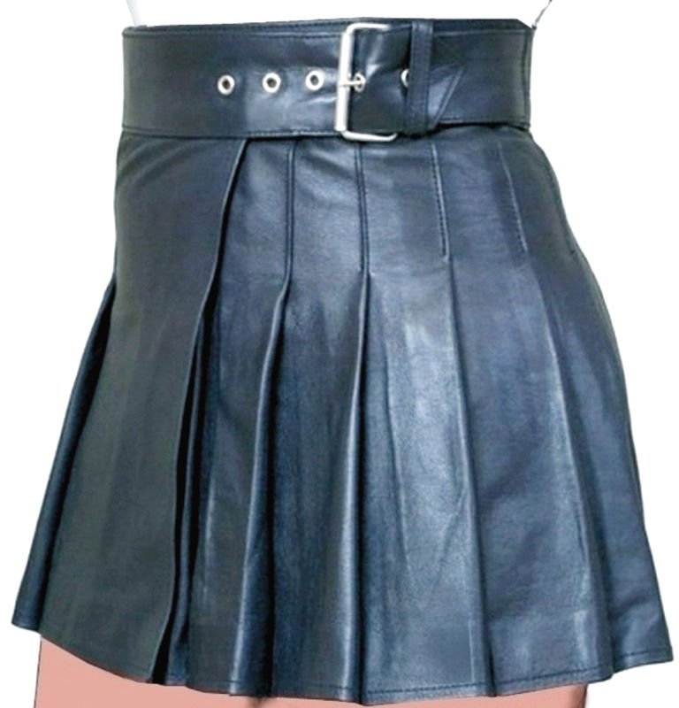 New ladies black leather short Scottish kilt Size 36