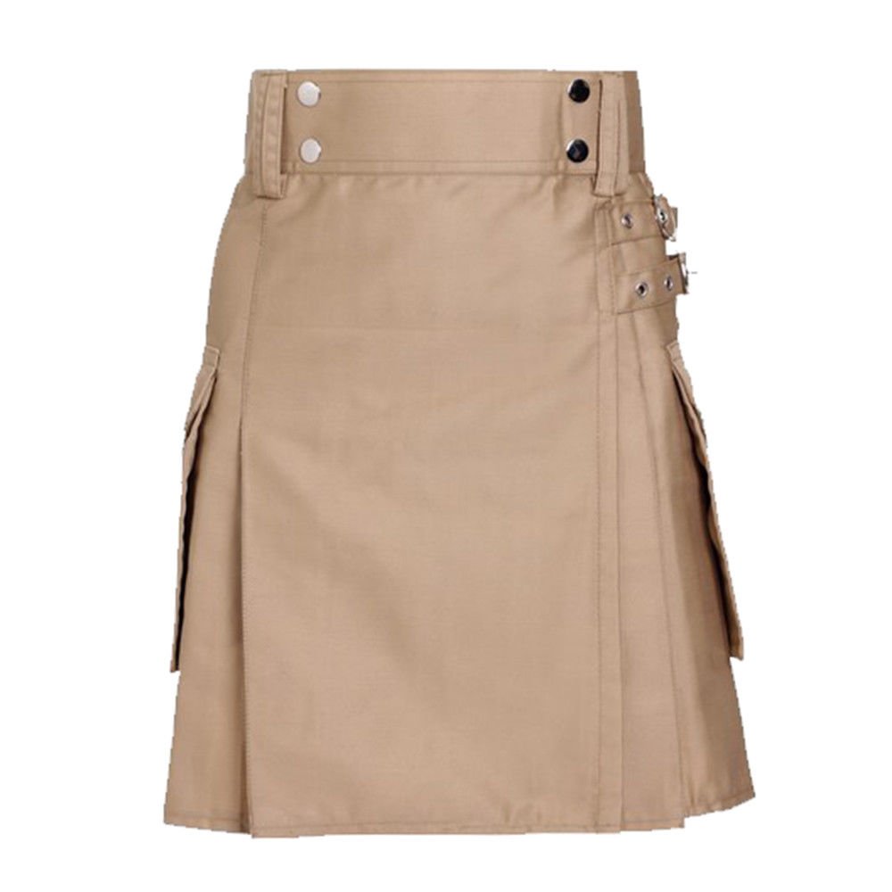 Ladies Khaki Utility Scottish Kilt Skirt Size 32