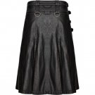 Scottish Leather Men Utility Kilt Black COW Hide Leather Kilt Size 30