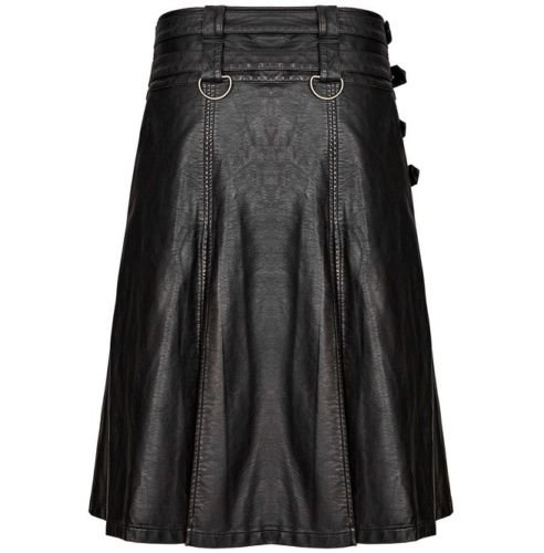 Scottish Leather Men Utility Kilt Black COW Hide Leather Kilt Size 44