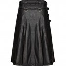 Scottish Leather Men Utility Kilt Black COW Hide Leather Kilt Size 48